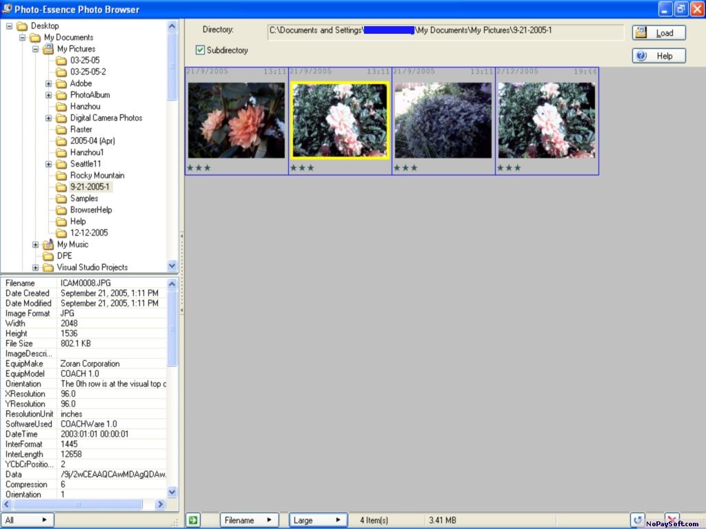 Photo-Essence PhotoBrowser 1.1 program screenshot