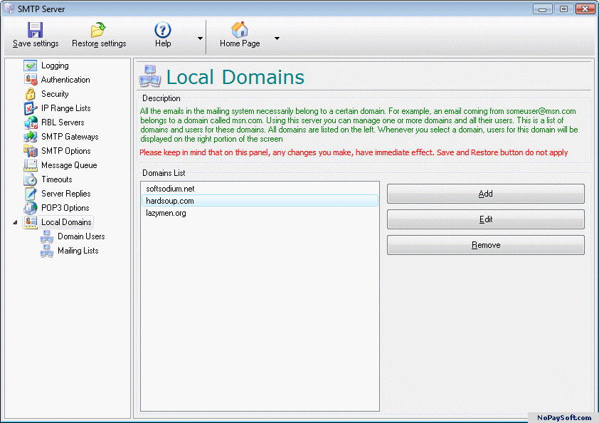 1st SMTP Server 2.82 program screenshot