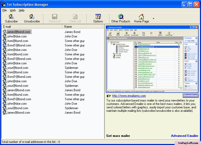 1st Subscription Manager 2.27 program screenshot