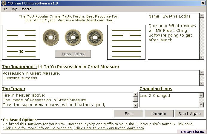 MB Free I Ching Software 1.55 program screenshot