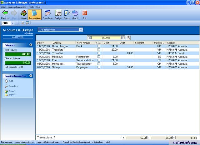 AlauxSoft Accounts and Budget Free 5.0.1 program screenshot