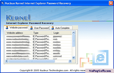Kernel Internet Explorer Password Recovery 4.02 program screenshot