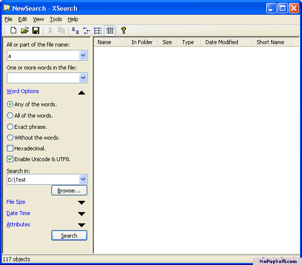 XSearch 0.1 program screenshot