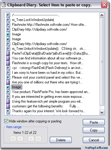 Clipdiary 1.31 program screenshot