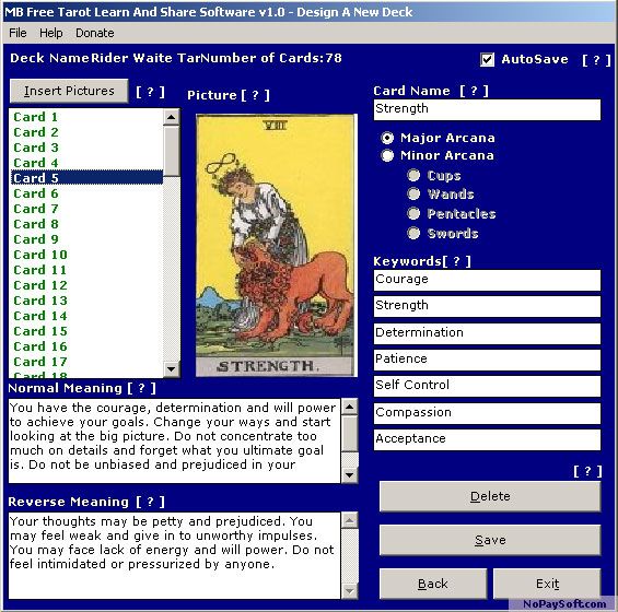 MB Free Tarot Learn And Share Software 1.0 program screenshot