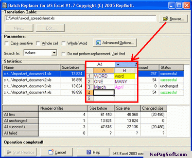 Batch Replacer for MS Excel 1.4 program screenshot
