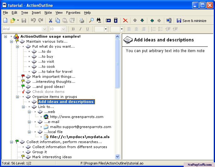 ActionOutline Lite 2.1 program screenshot