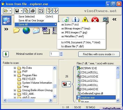 Icons from file 3.3 program screenshot